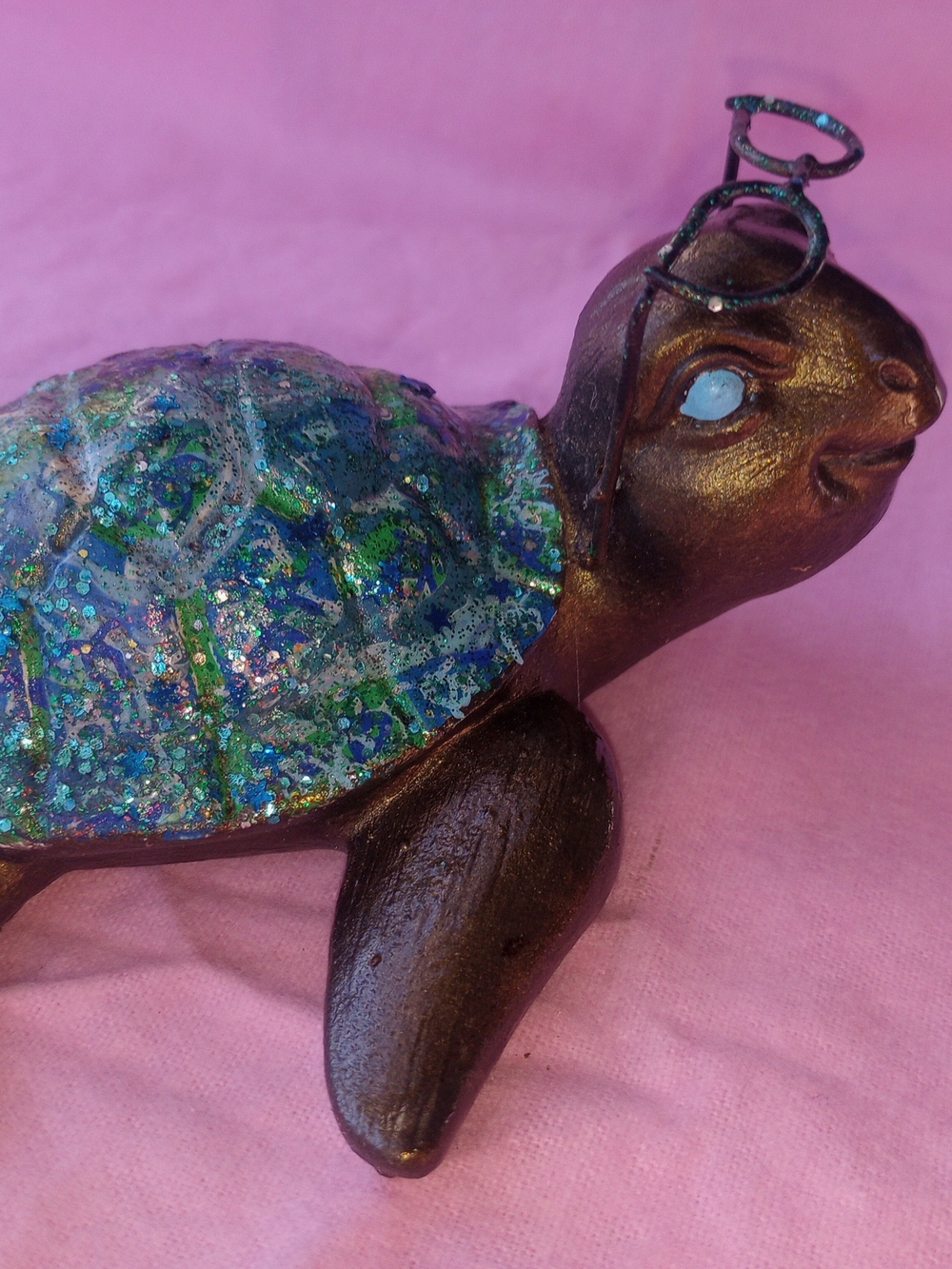 Decorative Art Sea Turtle Reptile Figurine - Multicolor Shell, Gold Body